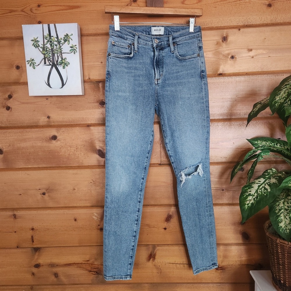 Agolde Sophie Skinny Jeans Light Stone Wash Distressed Stretch A123D-1256 Sz 25